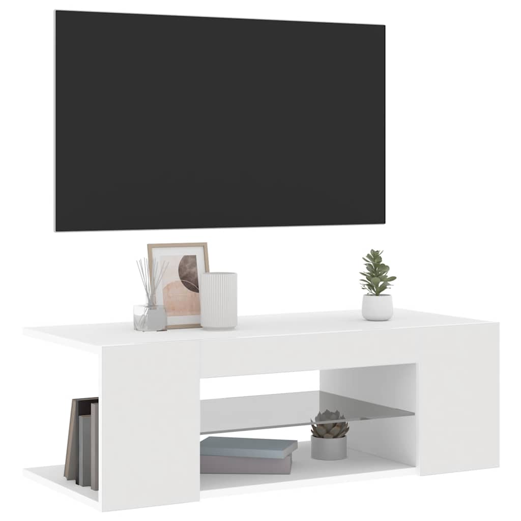 Móvel de TV com luzes LED 90x39x30 cm branco