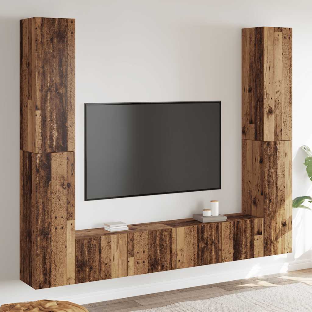 Armários de TV montados na parede 6 pcs madeira velha