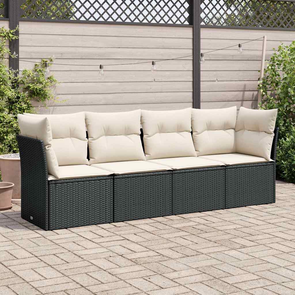 4 Pcs conjunto de sofás para jardim c/ almofadões vime PE preto