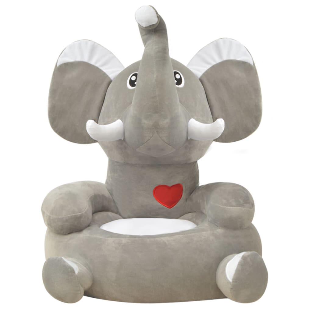 Cadeira em pelúcia infantil, elefante, cinzento