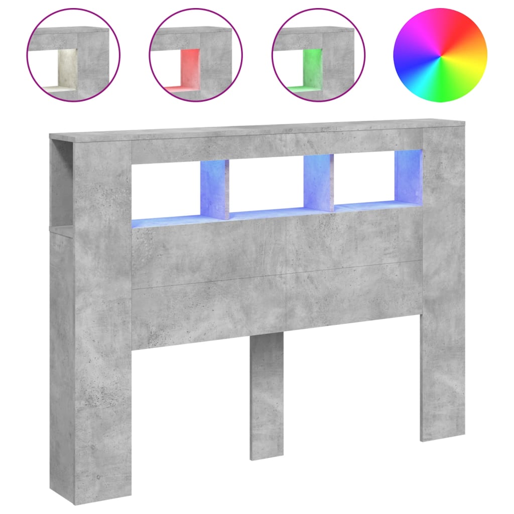 Cabeceira c/ leds 140x18,5x103,5 cm cinzento-cimento
