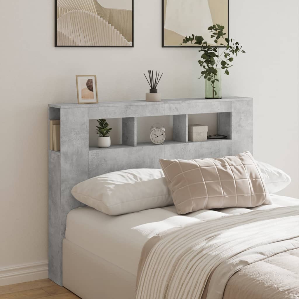 Cabeceira c/ leds 140x18,5x103,5 cm cinzento-cimento