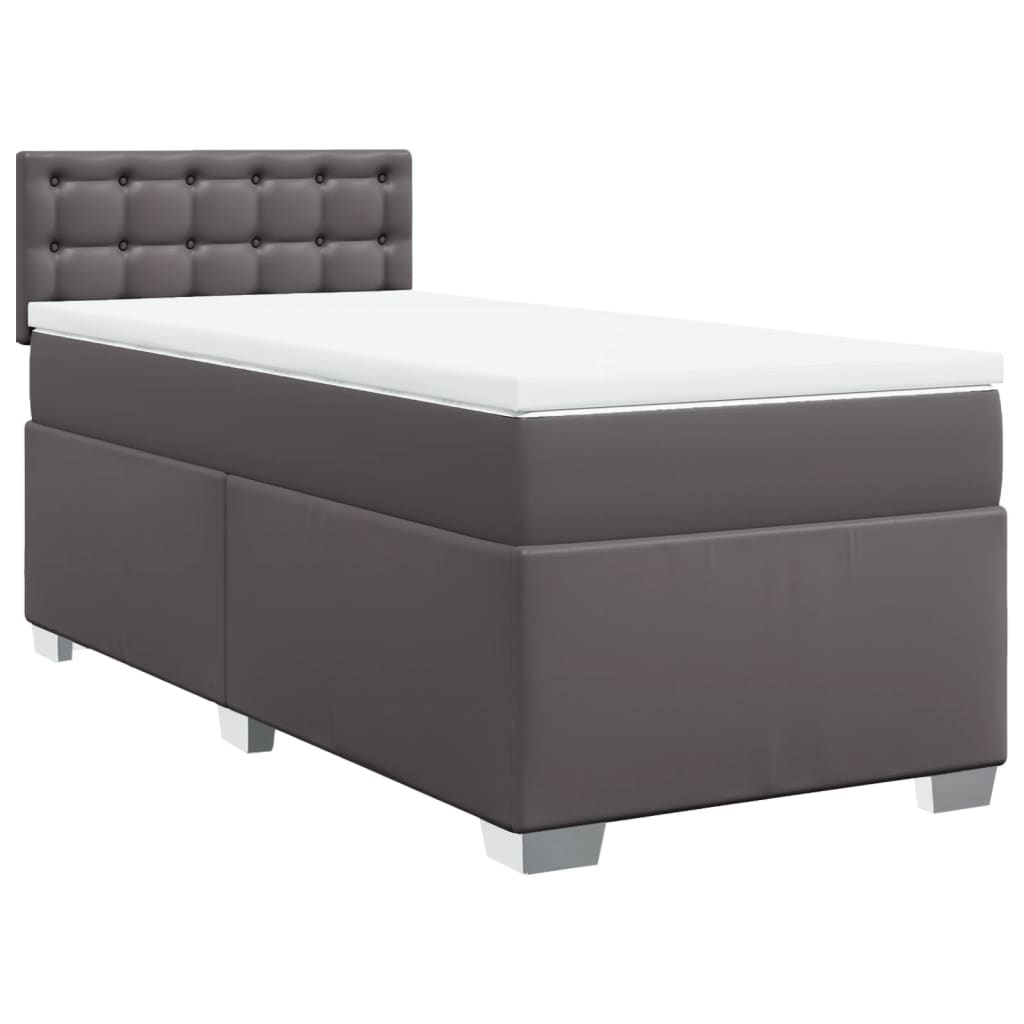 Cama com molas/colchão 100x200 cm couro artificial cinzento