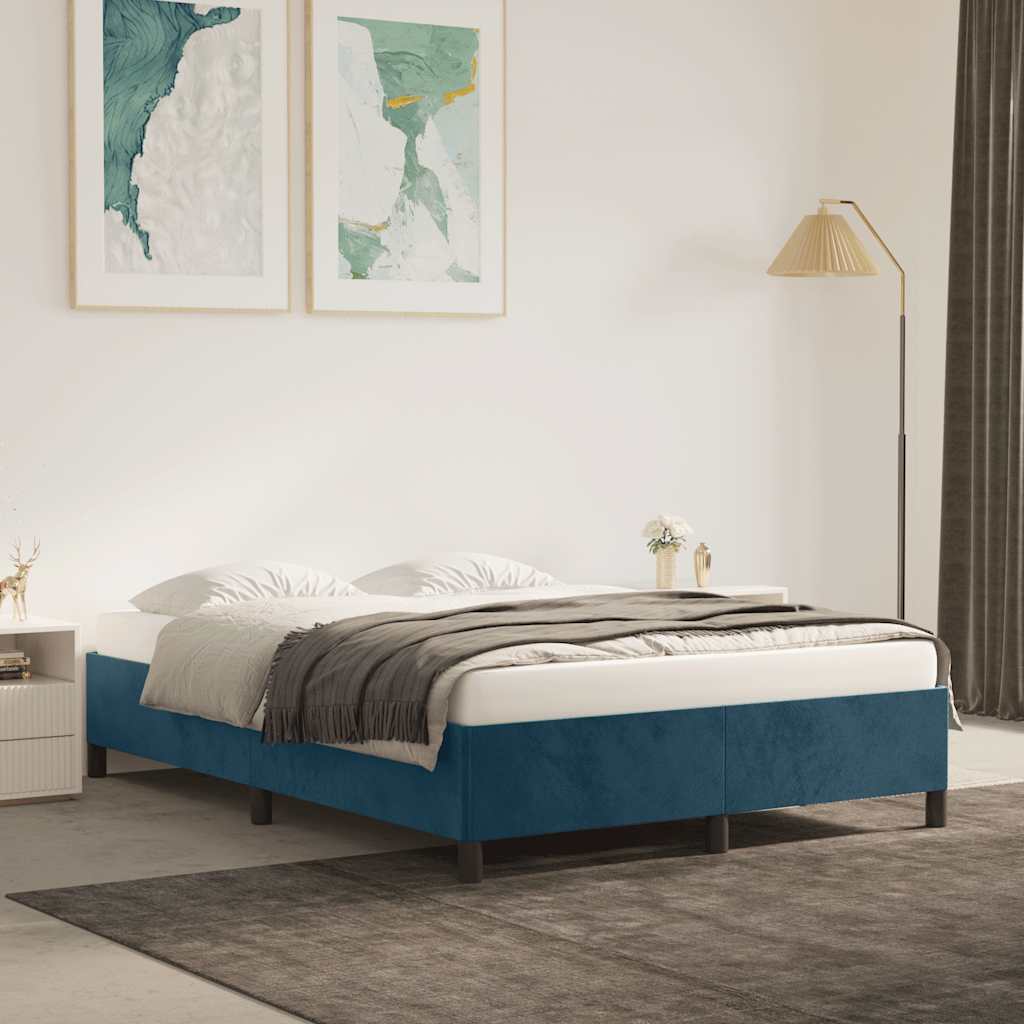 Estrutura de cama sem colchão 140x190 cm veludo azul-escuro