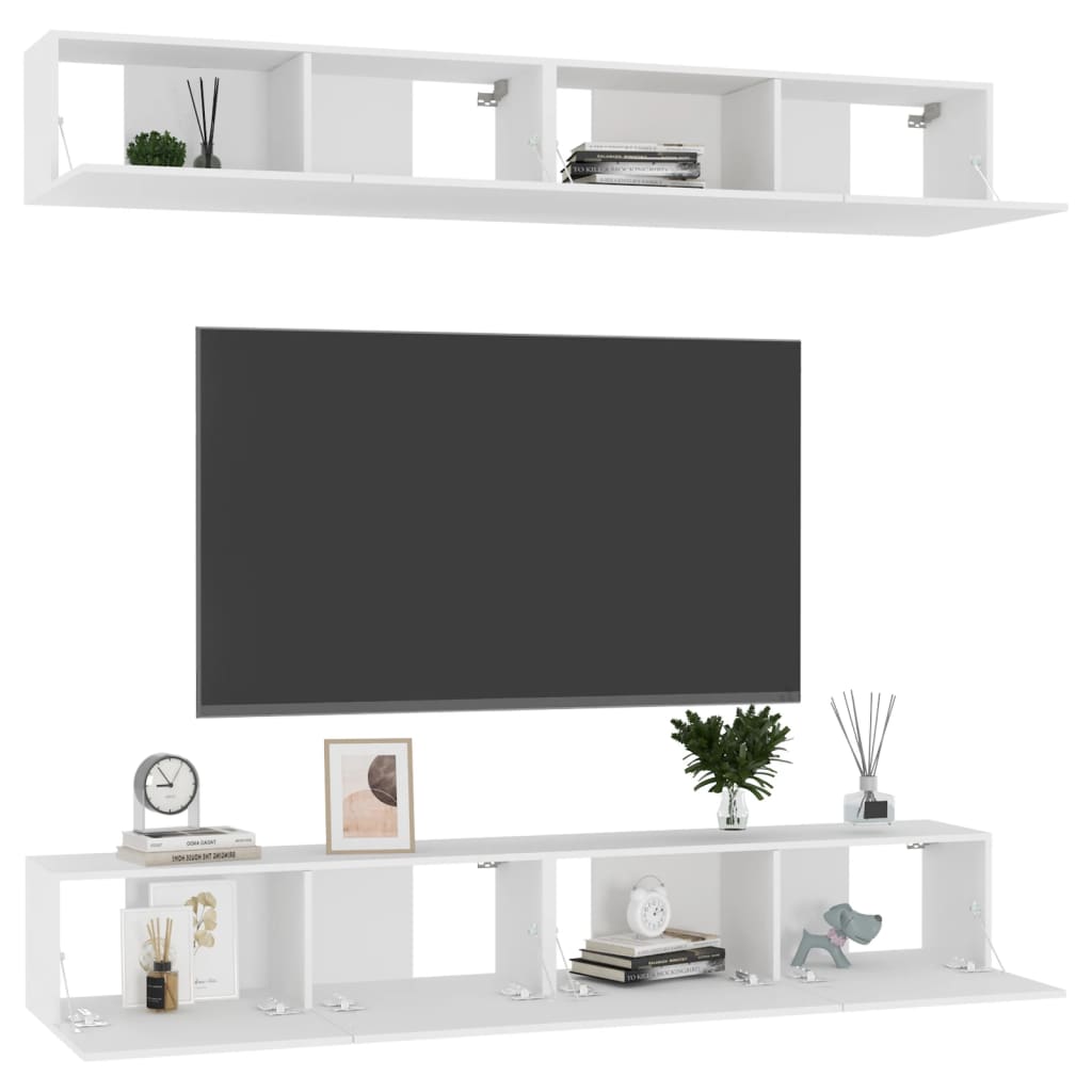 Móveis de TV 4 pcs 100x30x30 cm contraplacado branco