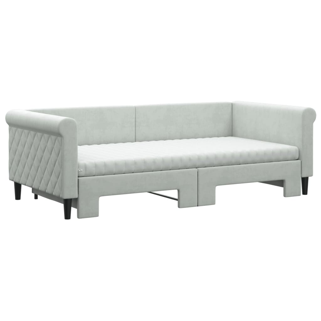 Sofá-cama c/ gavetão e colchões 90x190 cm veludo cinzento-claro