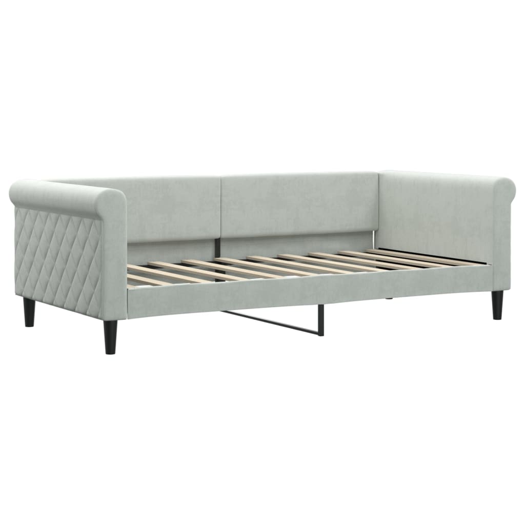 Sofá-cama c/ gavetão e colchões 90x190 cm veludo cinzento-claro