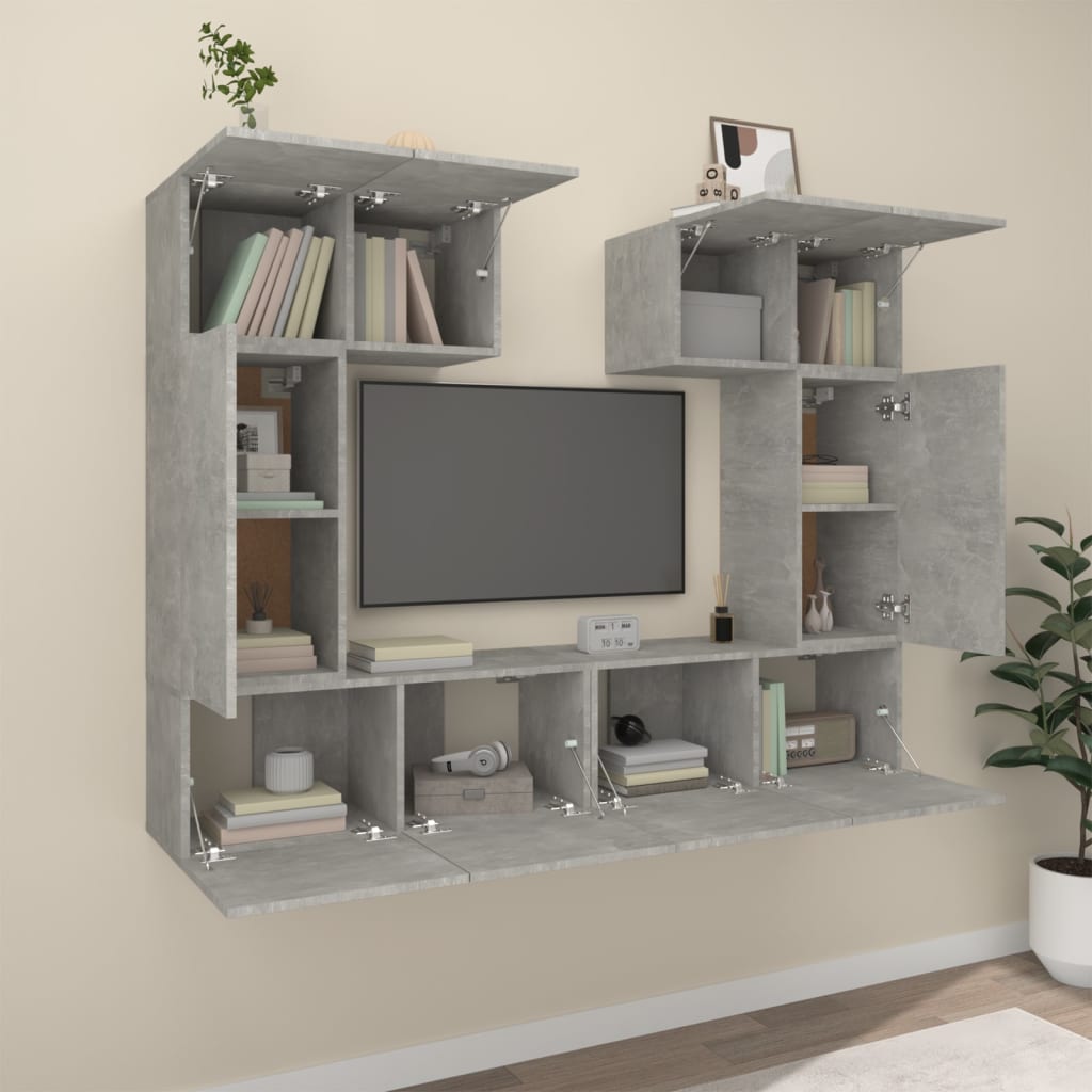 Conjunto móveis de TV 6 pcs madeira processada cinzento cimento