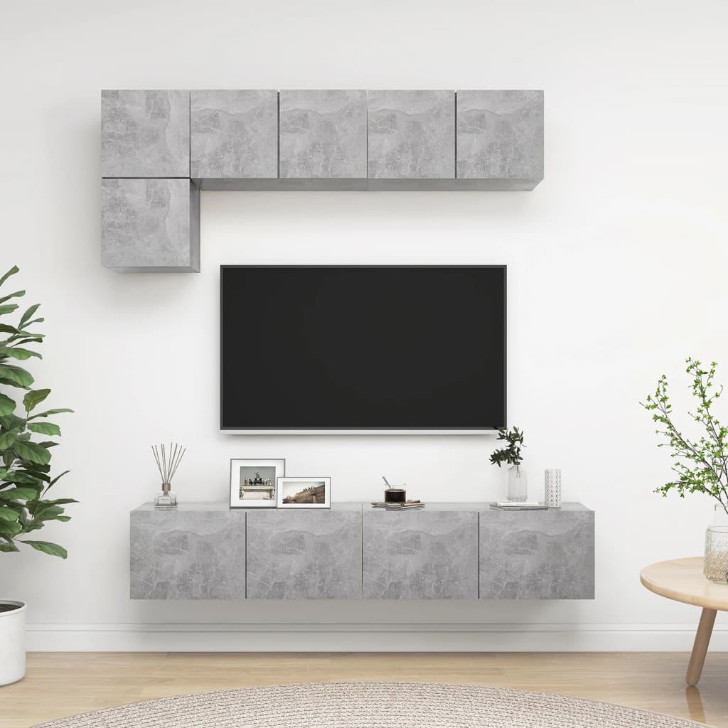 5 Pcs conjunto de móveis de TV derivados madeira cinza cimento