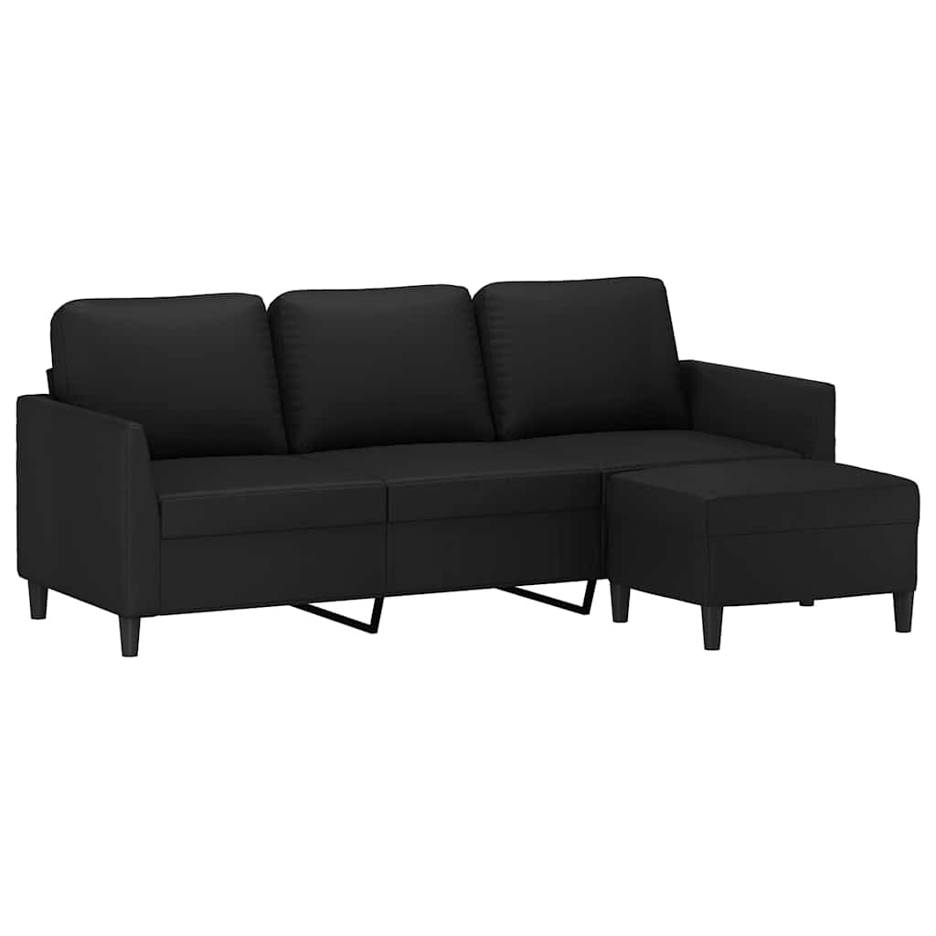 Sofá de 3 lugares c/ apoio de pés 180 cm couro artificial preto