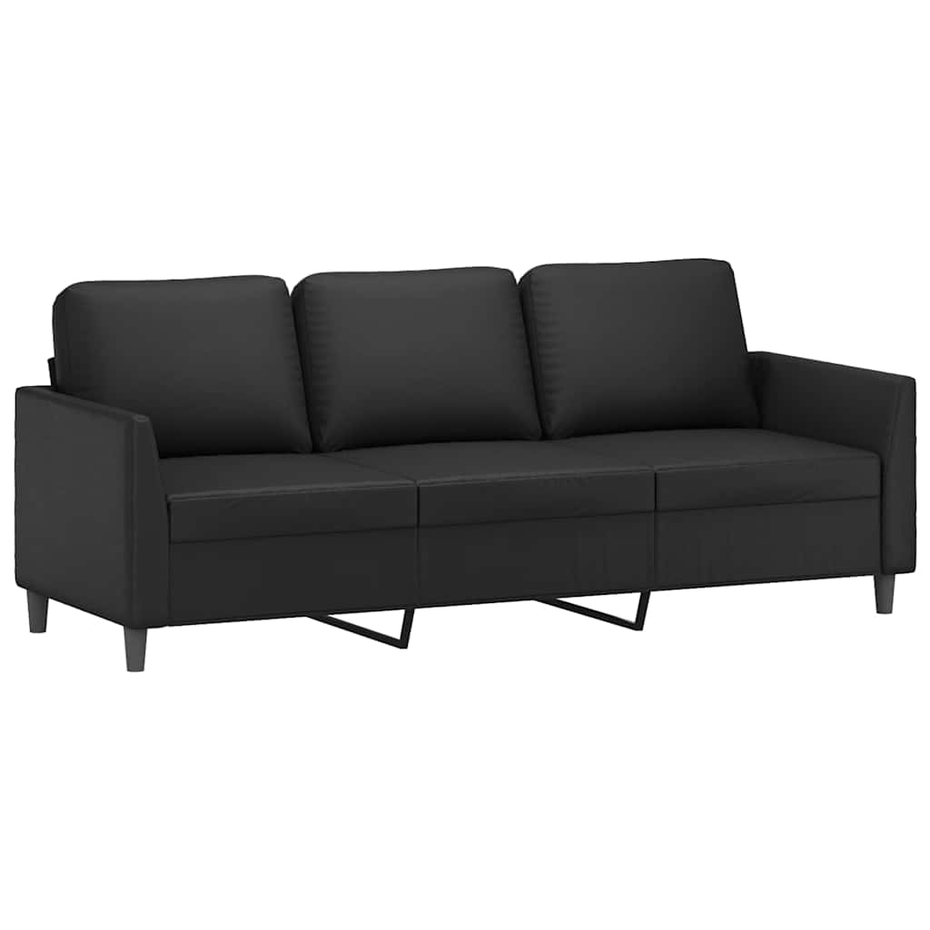 Sofá de 3 lugares c/ apoio de pés 180 cm couro artificial preto