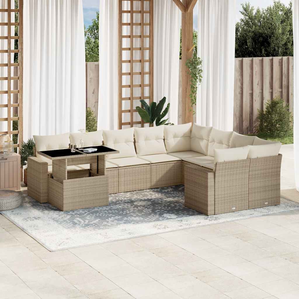 10 Pcs conjunto de sofás p/ jardim com almofadões vime PE bege