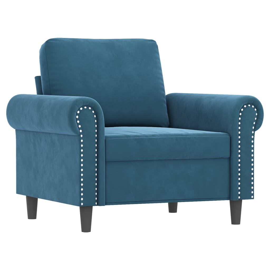 3 Pcs conjunto de sofás com almofadas veludo azul