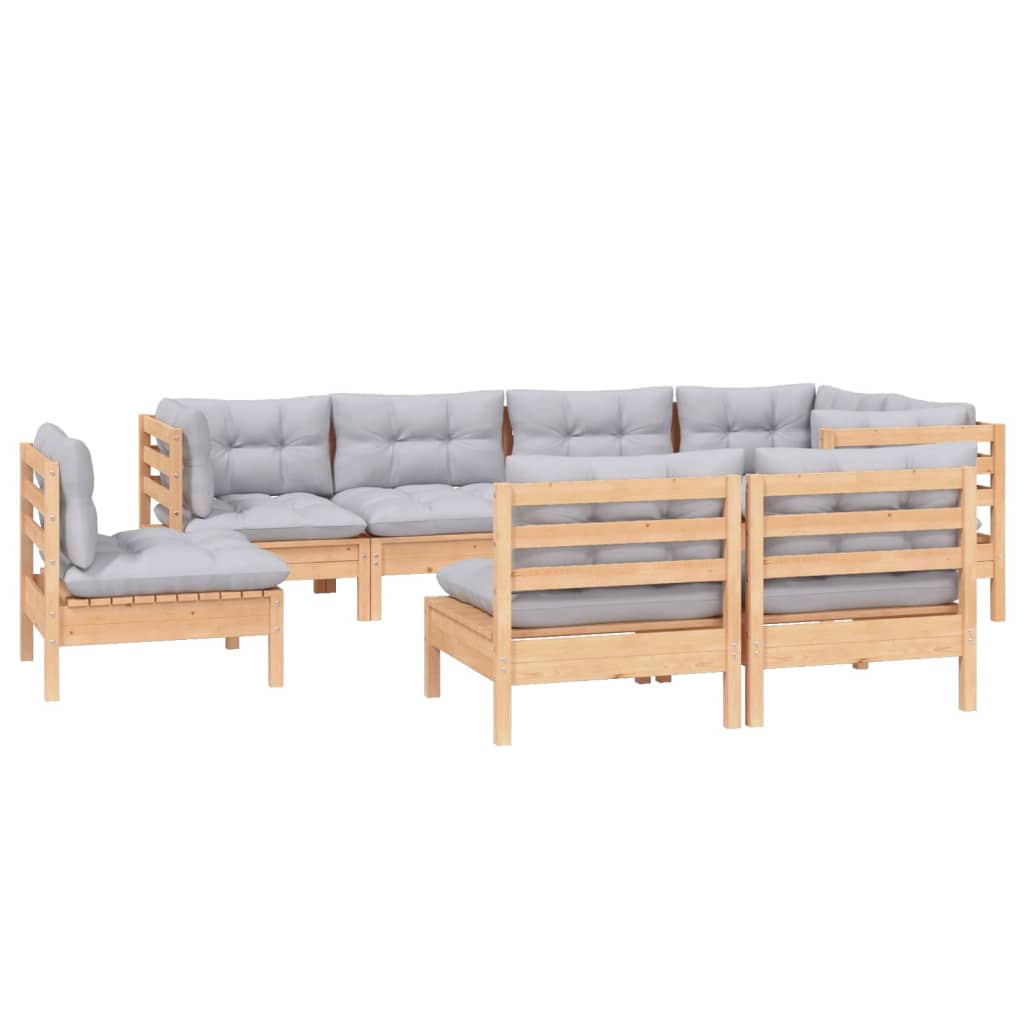 8 Pcs conjunto lounge de jardim + almofadões cinza pinho maciço