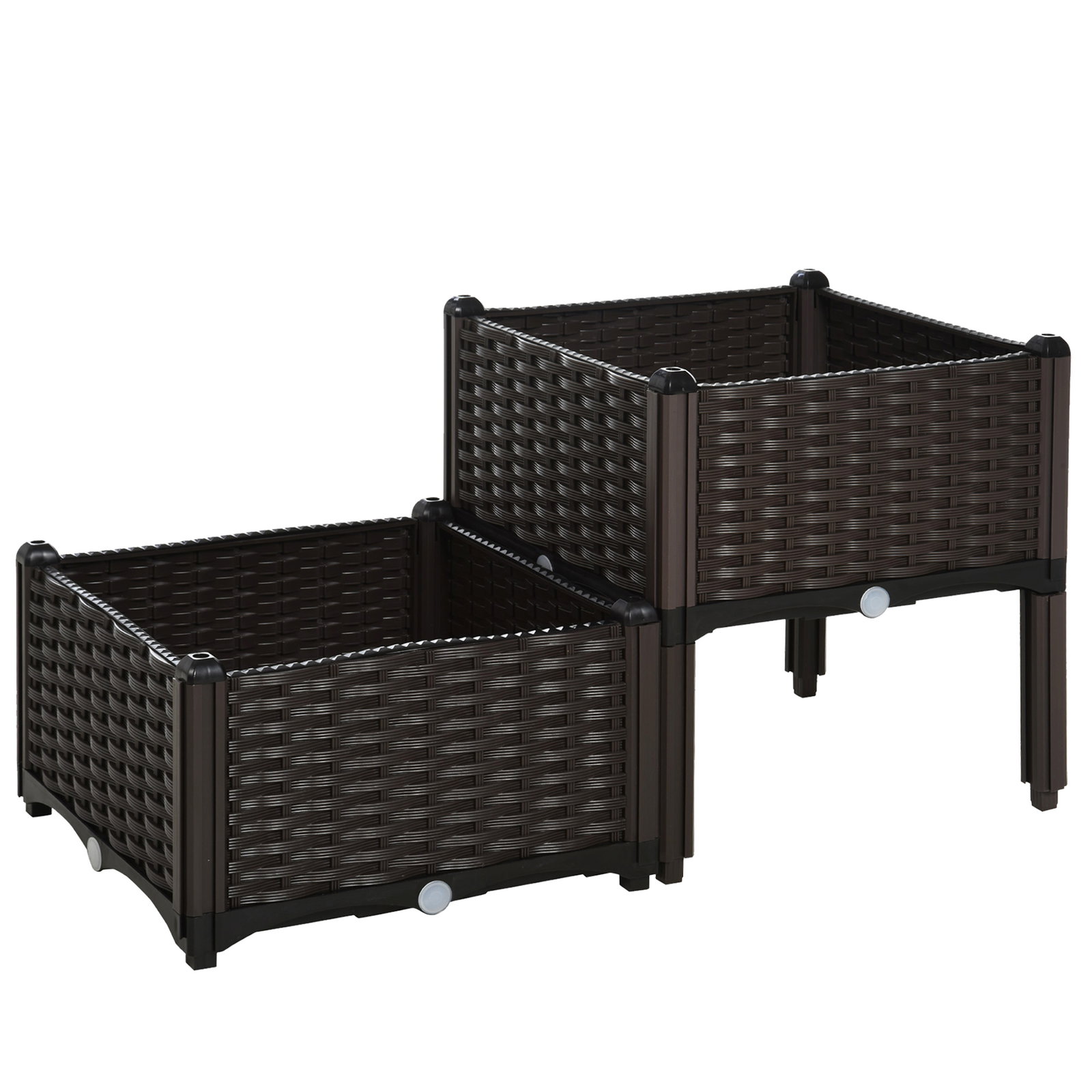 Conjunto de 2 Floreiras Quadradas Floreiras para Flores e Vegetais com Orifícios de Drenagem e Pés Altos 40x40x26-44cm Marrom