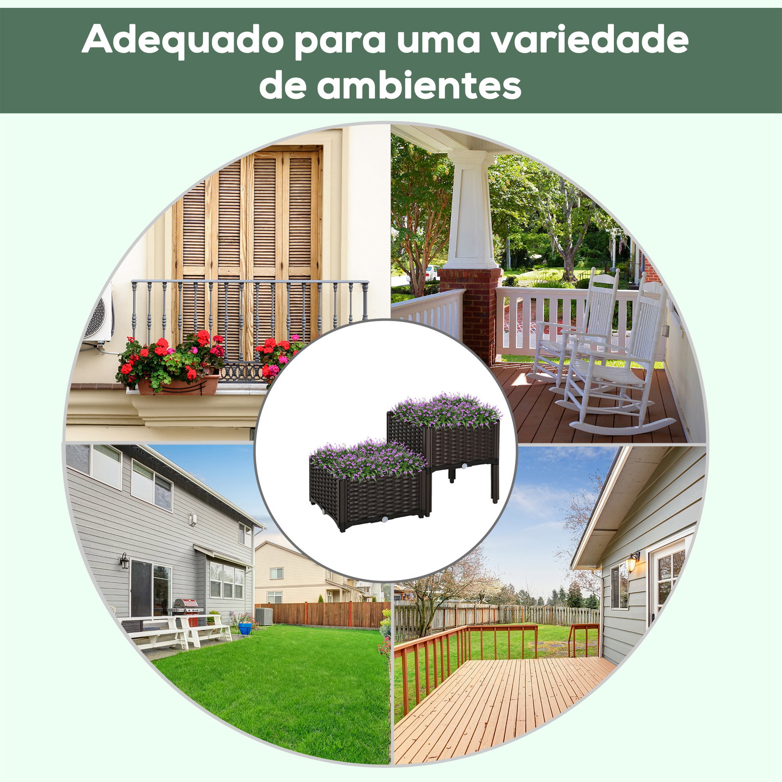 Conjunto de 2 Floreiras Quadradas Floreiras para Flores e Vegetais com Orifícios de Drenagem e Pés Altos 40x40x26-44cm Marrom