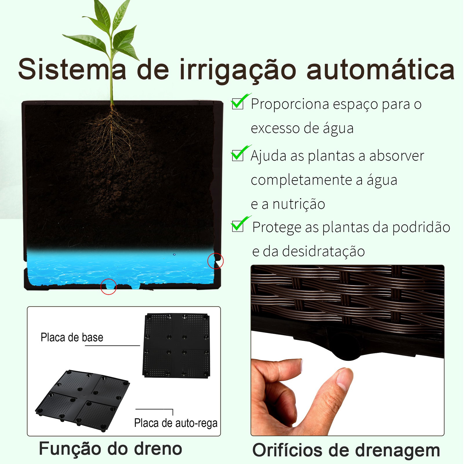 Conjunto de 2 Floreiras Quadradas Floreiras para Flores e Vegetais com Orifícios de Drenagem e Pés Altos 40x40x26-44cm Marrom