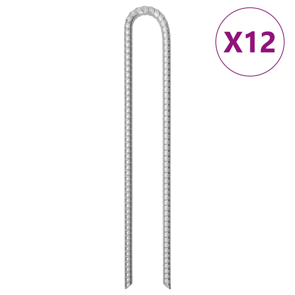 Estacas p/ tenda 12 pcs forma de u 41,5cm ø12mm aço galvanizado