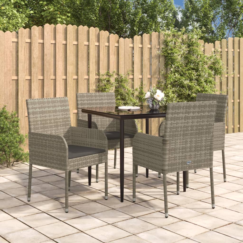 5 Pcs conjunto jantar jardim c/ almofadões vime PE preto/cinza