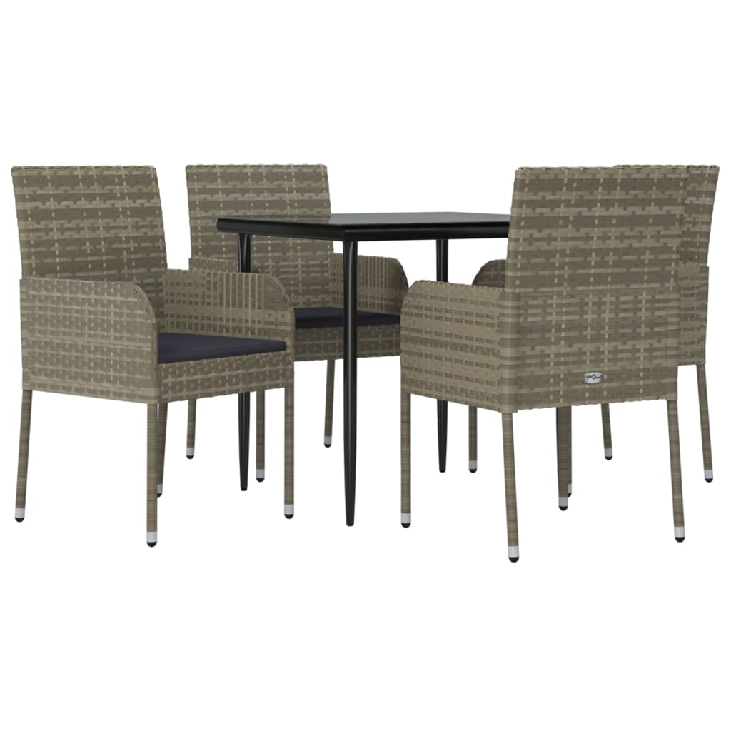 5 Pcs conjunto jantar jardim c/ almofadões vime PE preto/cinza