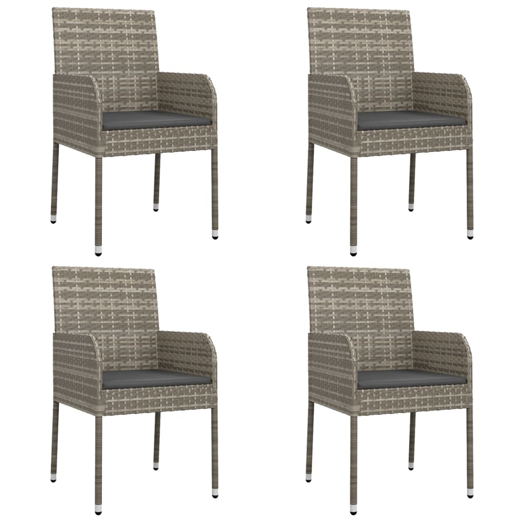 5 Pcs conjunto jantar jardim c/ almofadões vime PE preto/cinza