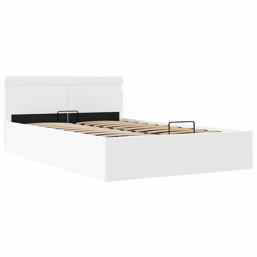 Cama hidráulica c/ arrumação LED 120x200cm couro artifi. branco