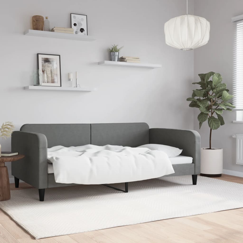 Sofá-cama 100x190 cm tecido cinzento-escuro