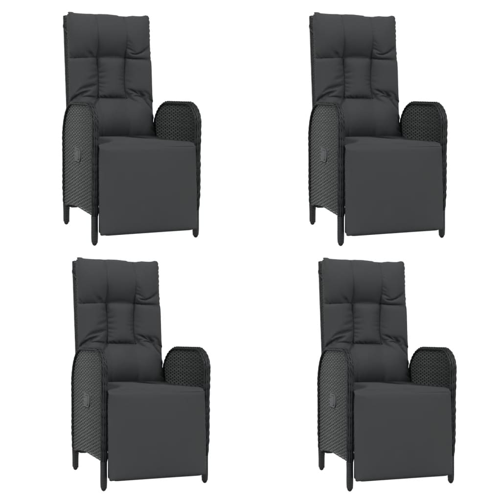 5 Pcs conjunto de jantar p/ jardim c/ almofadões vime PE preto