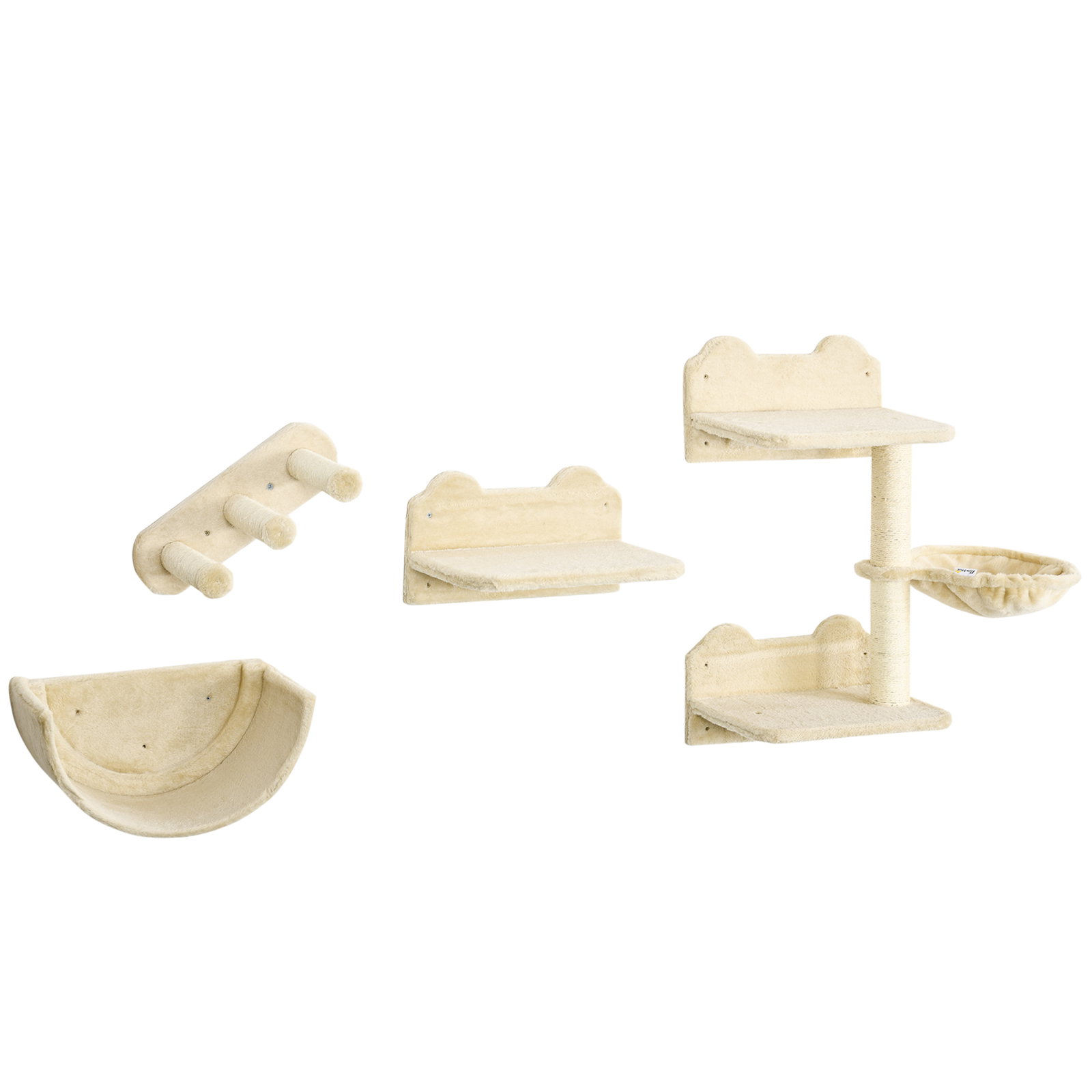 Prateleiras de parede para gatos 4 peças com rede plataforma semicircular plataformas de salto e poste de sisal bege