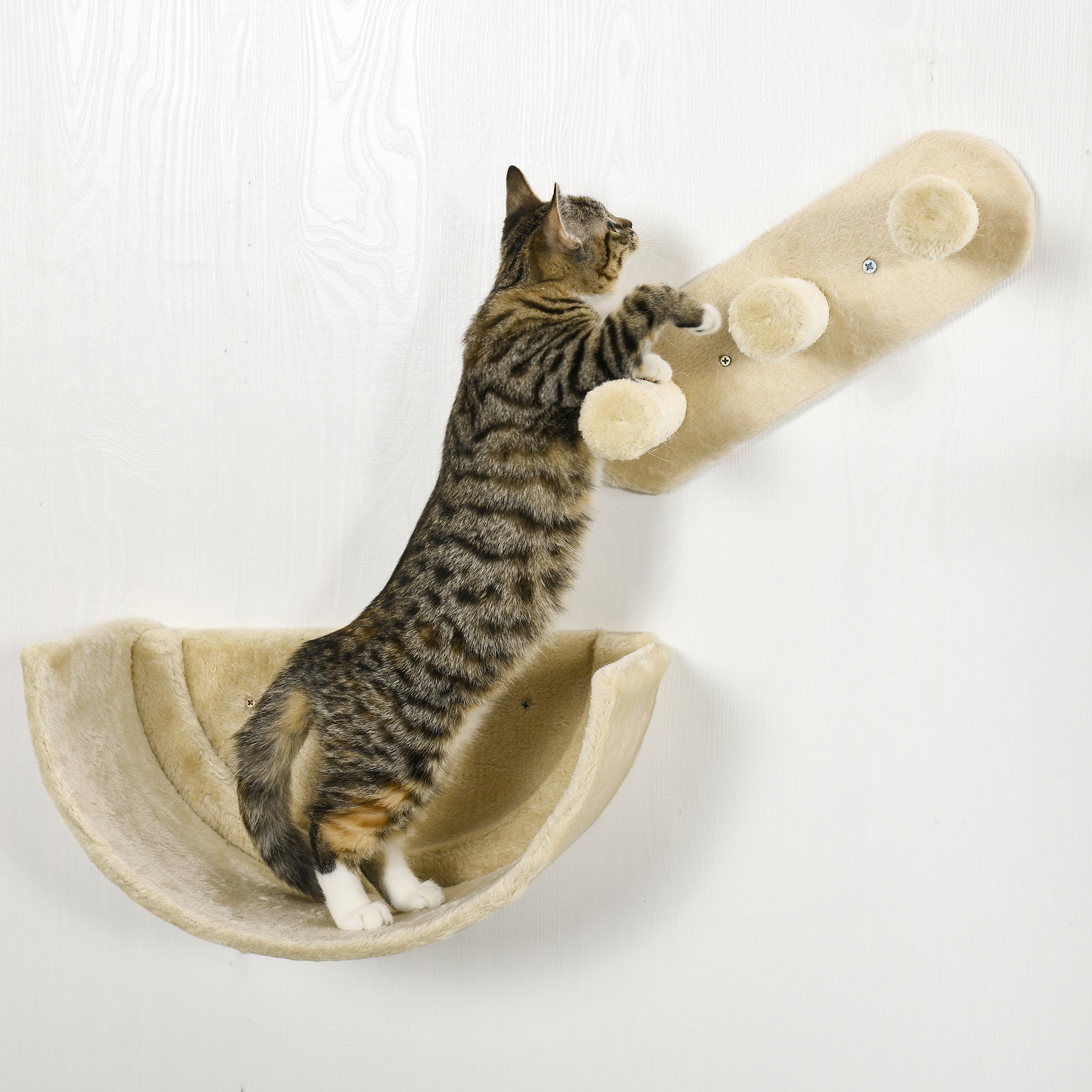 Prateleiras de parede para gatos 4 peças com rede plataforma semicircular plataformas de salto e poste de sisal bege