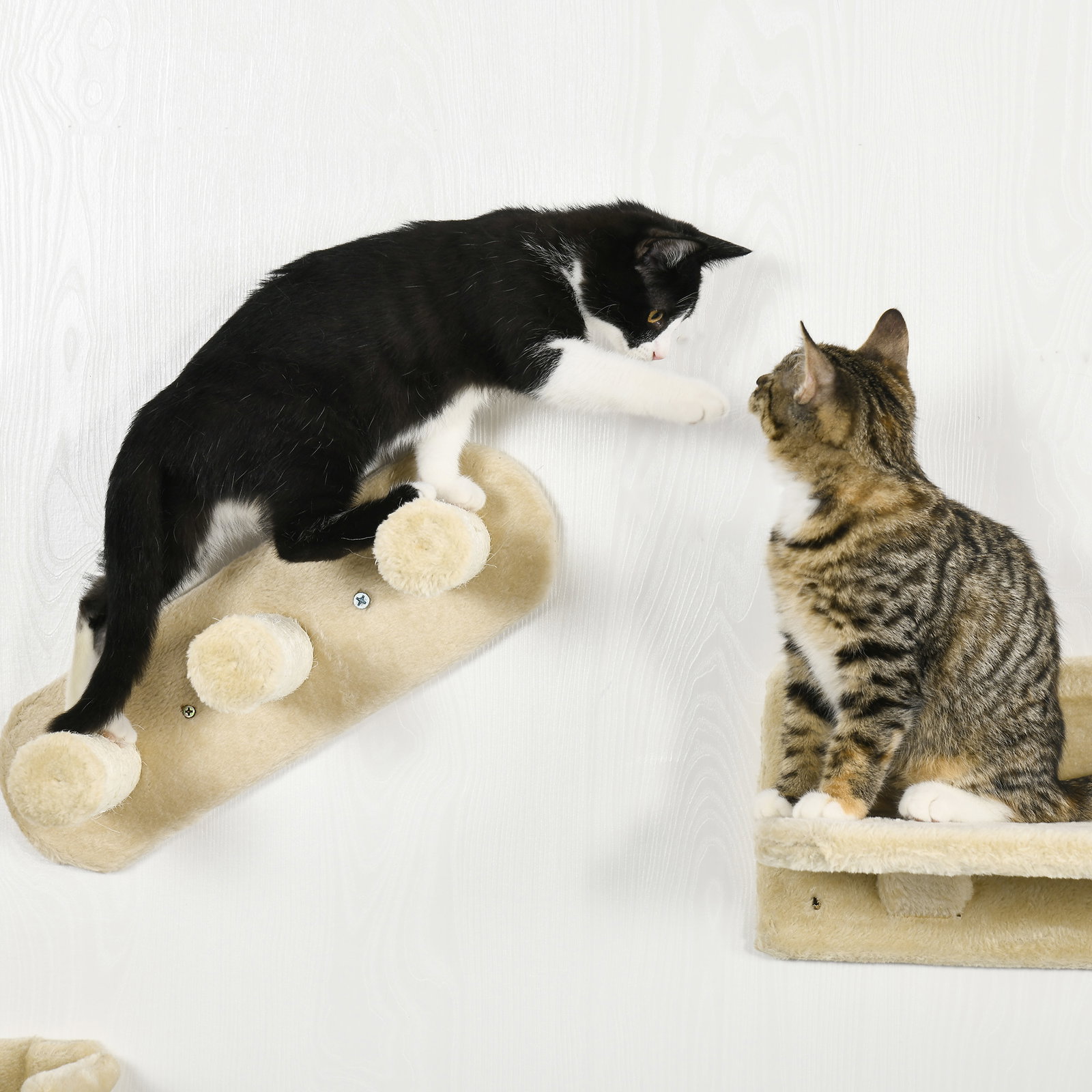 Prateleiras de parede para gatos 4 peças com rede plataforma semicircular plataformas de salto e poste de sisal bege