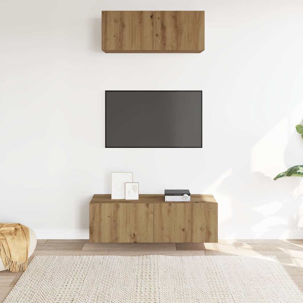 Conjunto de armário TV parede 2 pcs madeira carvalho artisiano