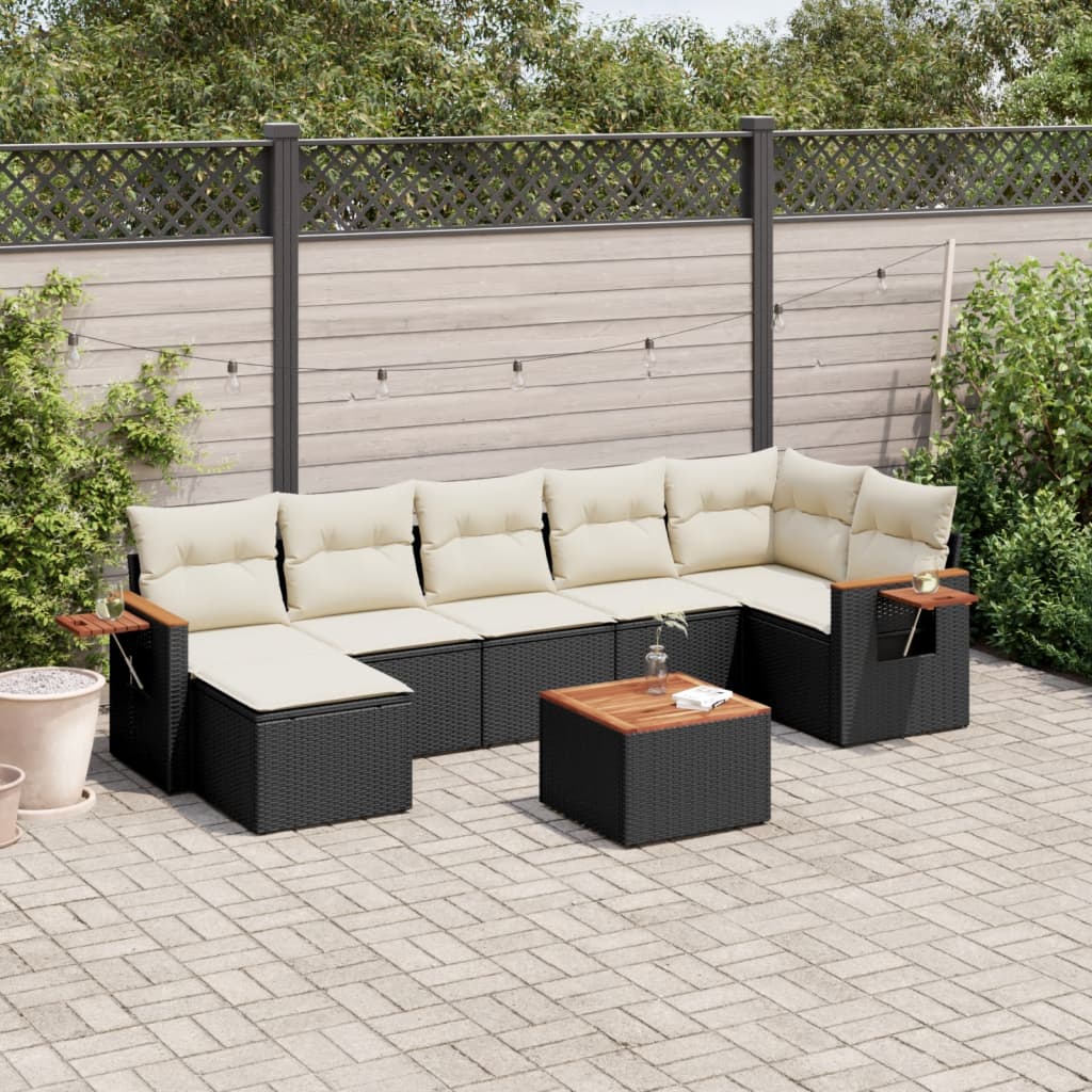 8 Pcs conjunto sofás de jardim com almofadões vime PE preto
