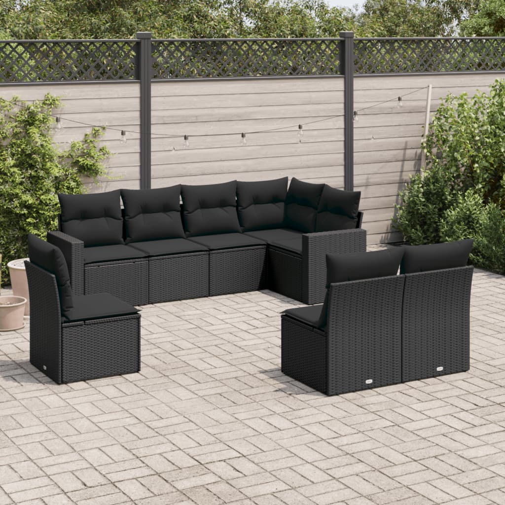 8 Pcs conjunto sofás de jardim com almofadões vime PE preto