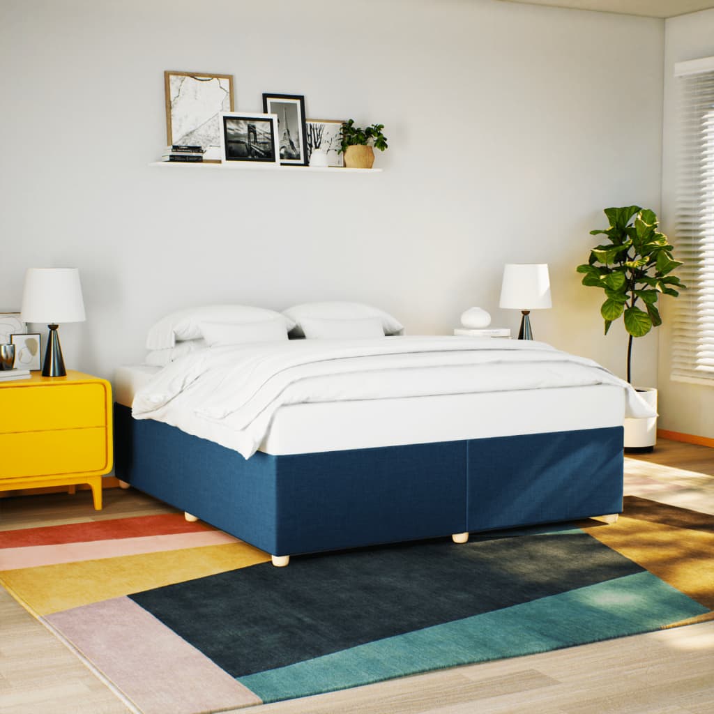 Estrutura de cama sem colchão 200x200 cm tecido azul
