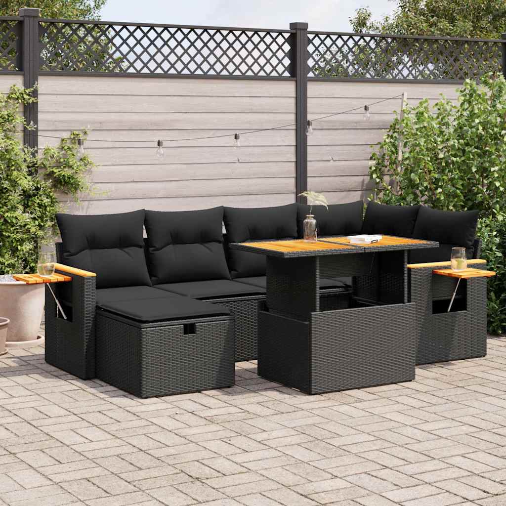 8 Pcs conjunto sofás de jardim com almofadões vime PE preto