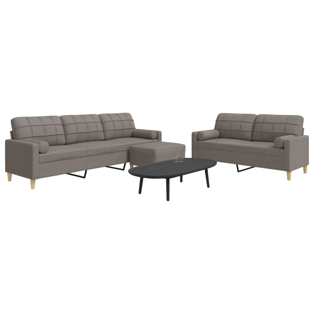 3 Pcs conjunto de sofás c/ almofadas/apoio pés tecido