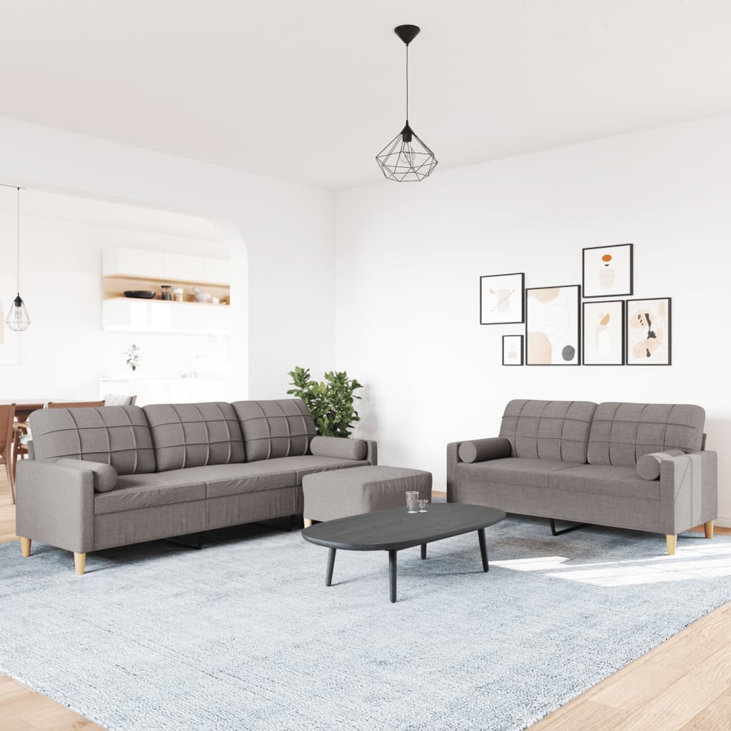 3 Pcs conjunto de sofás c/ almofadas/apoio pés tecido