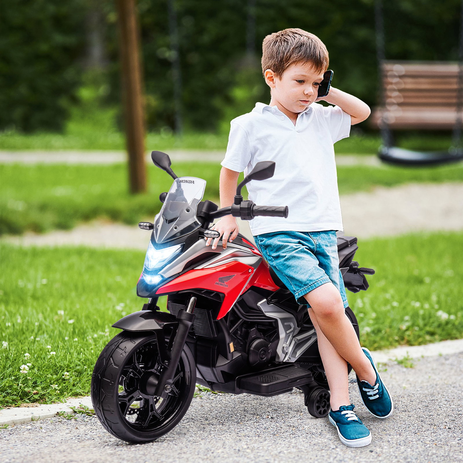 Moto elétrica para crianças de 3-6 anos com licença honda com USB mp3 luz LED e velocidade 3 km/h carga 30 kg vermelho