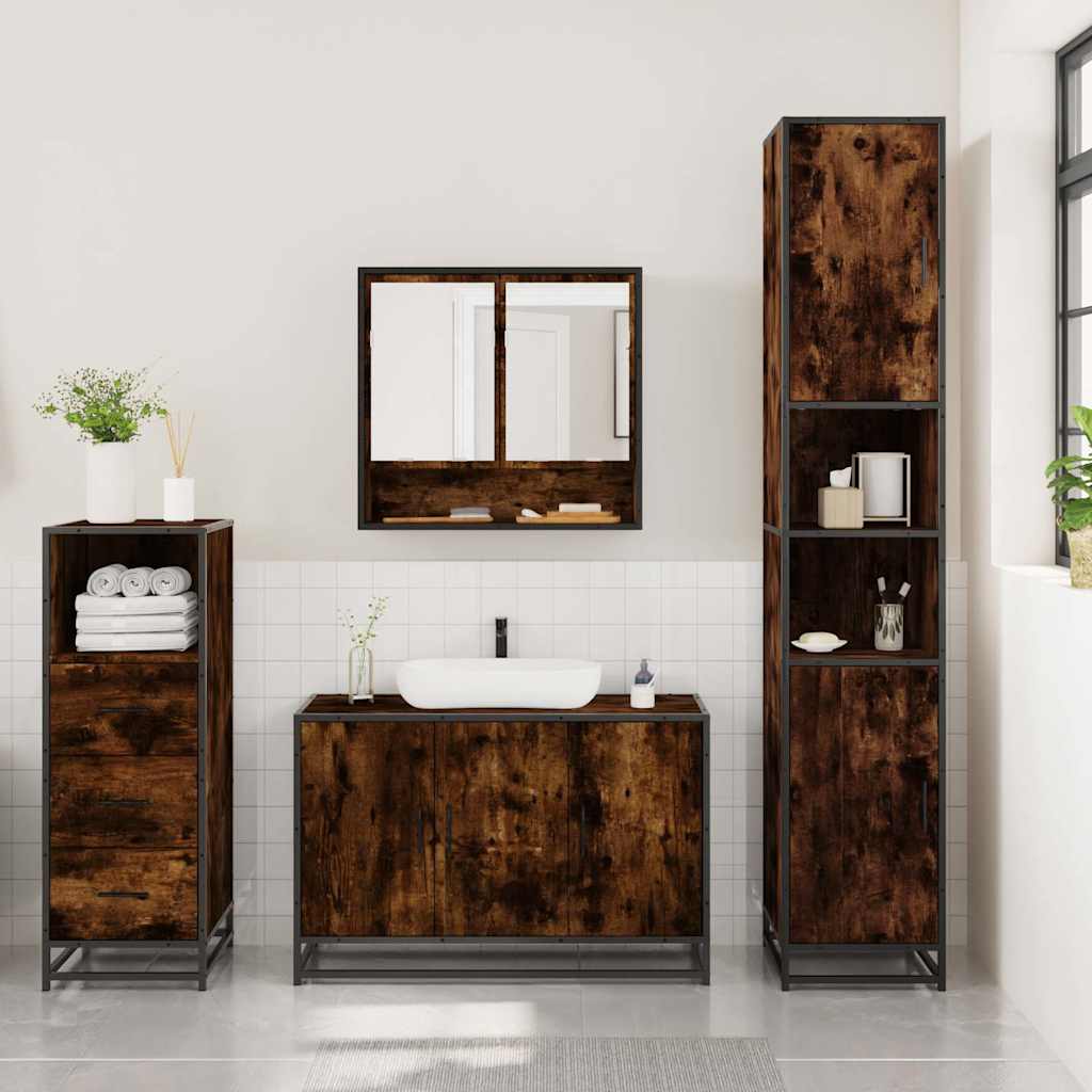 3 Pcs conjunto de móveis wc madeira processada carvalho fumado