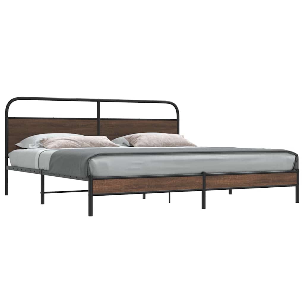 Estrutura cama sem colchão 200x200cm metal carvalho castanho