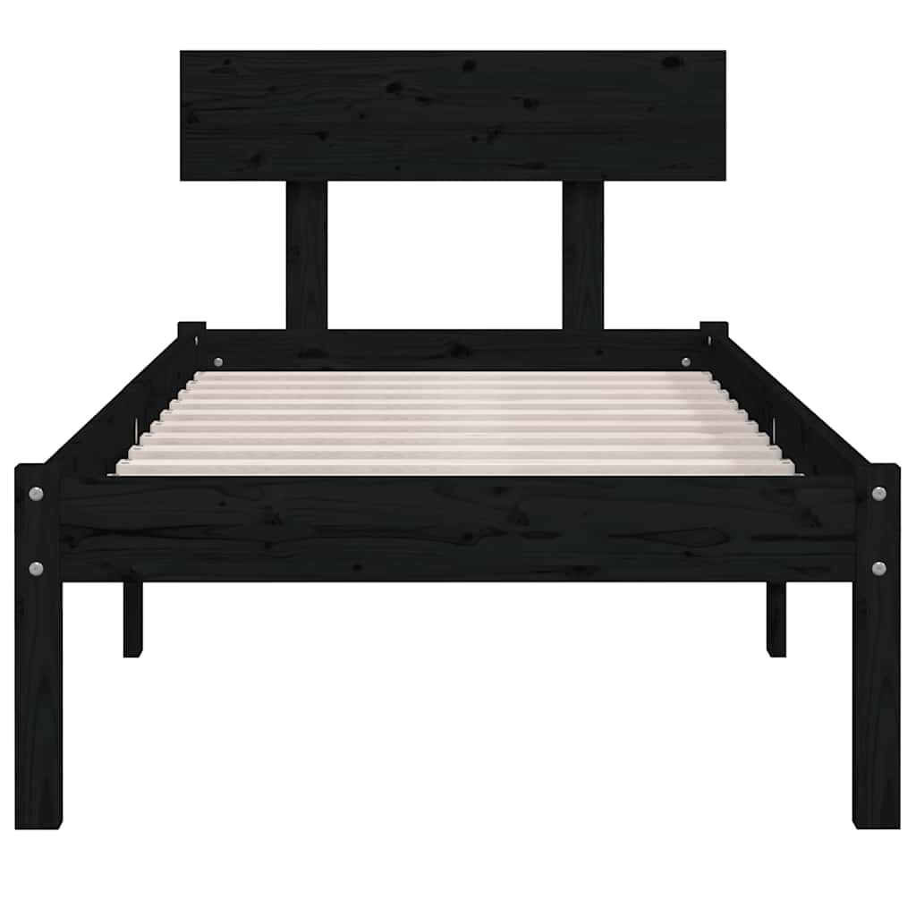 Estrutura de cama solteiro 90x190 cm pinho maciço preto