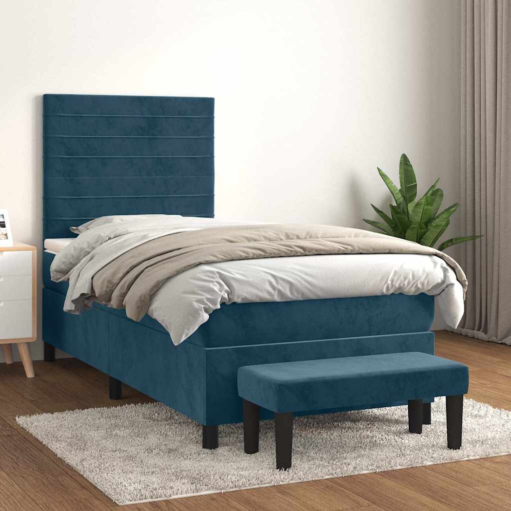 Cama com molas/colchão 90x200 cm veludo azul-escuro
