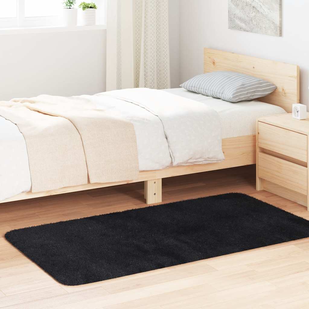 Tapete shaggy de pelo alto navarra 80x150 cm poliéster preto