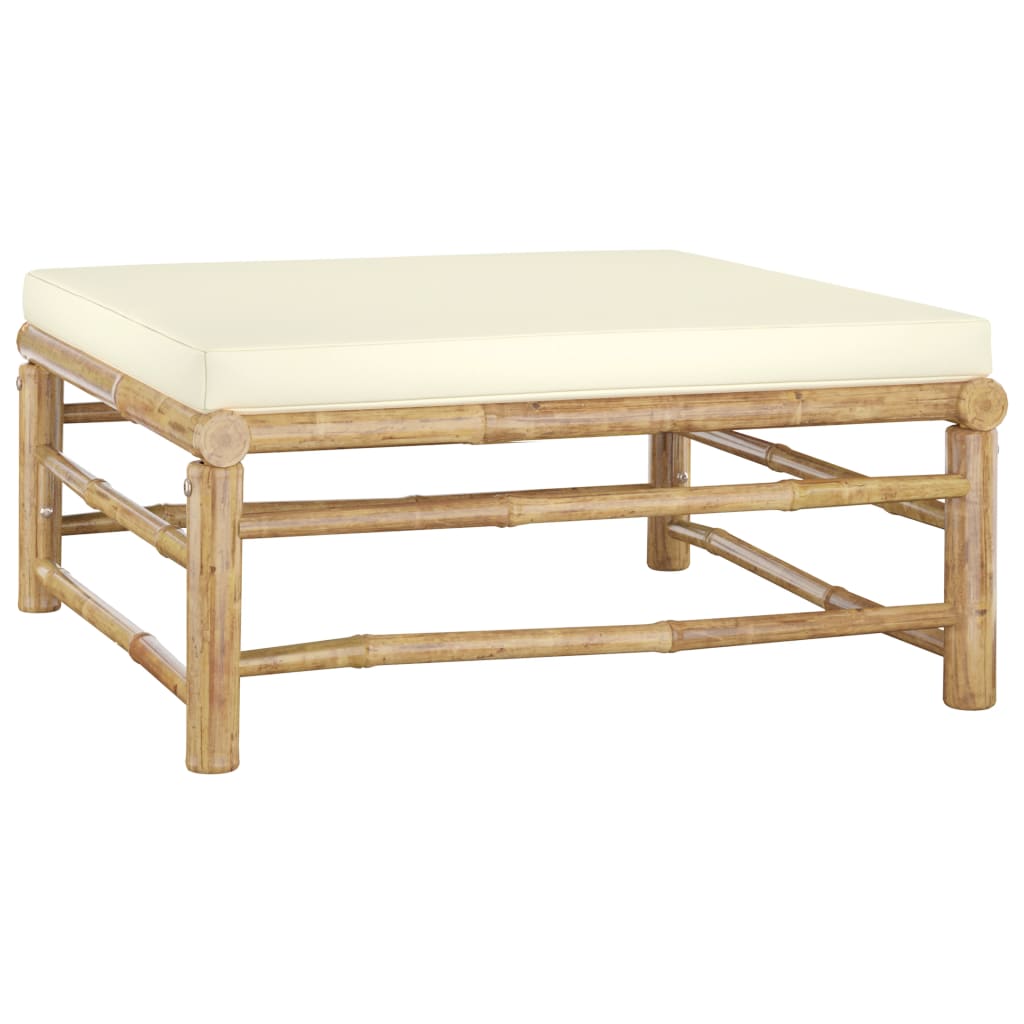 6 Pcs conj. lounge p/ jardim em bambu c/ almofadões branco nata