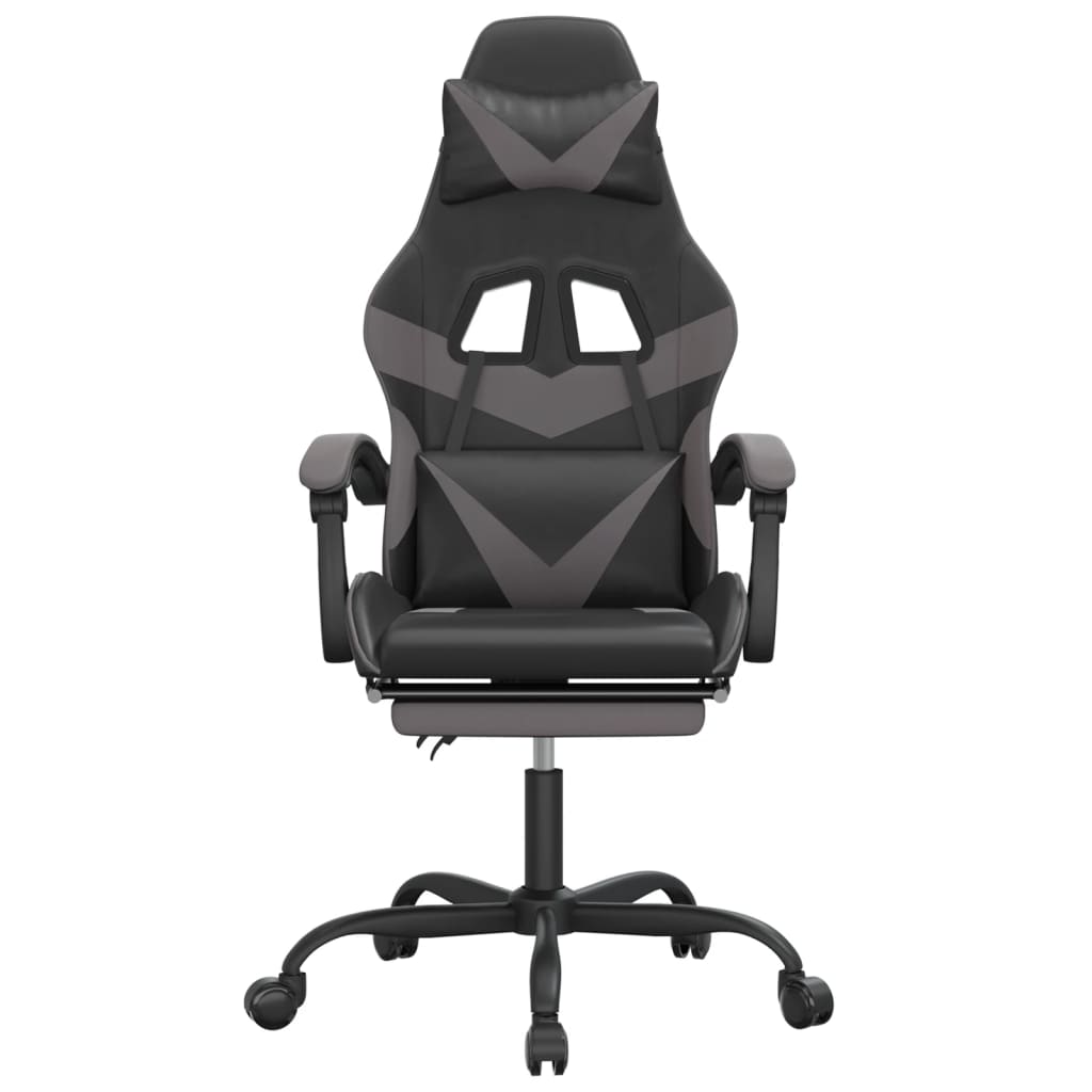 Cadeira gaming giratória c/ apoio pés couro artif. preto/cinza