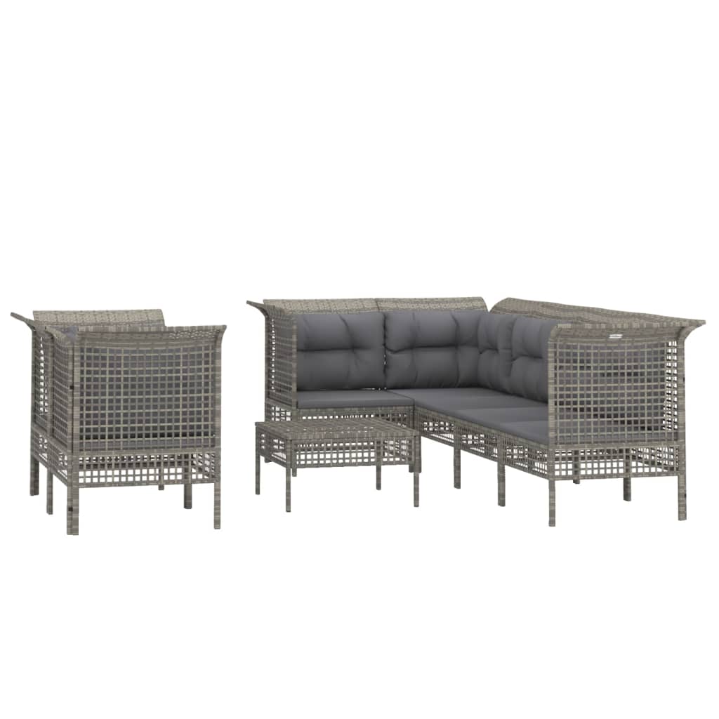 8 Pcs conjunto lounge de jardim c/ almofadões vime PE cinzento