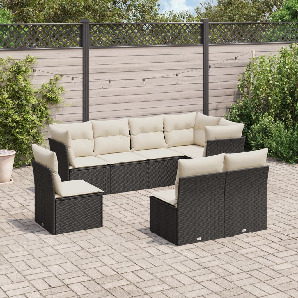 8 Pcs conjunto sofás de jardim com almofadões vime PE preto