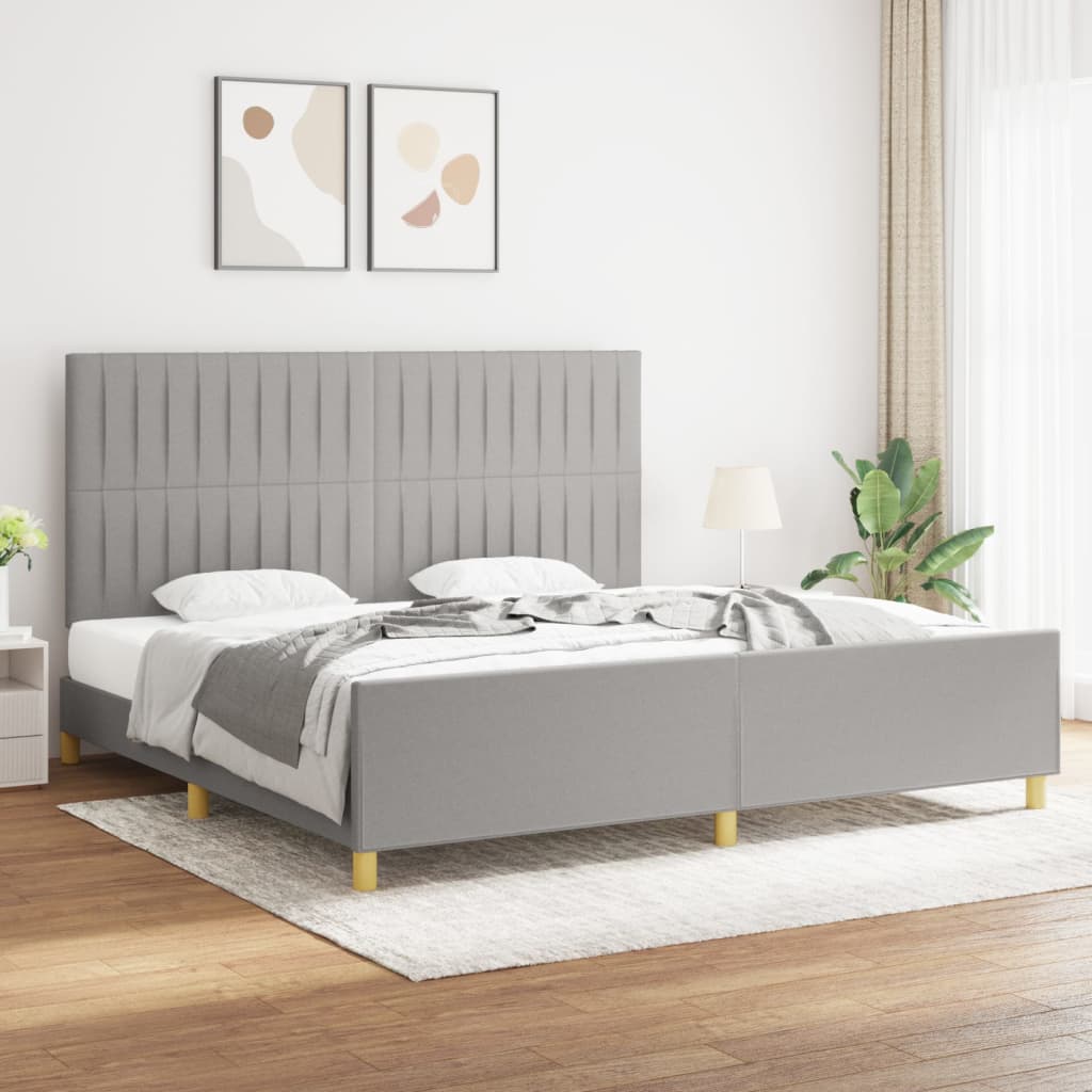 Estrutura de cama sem colchão 200x200 cm tecido cinzento-claro