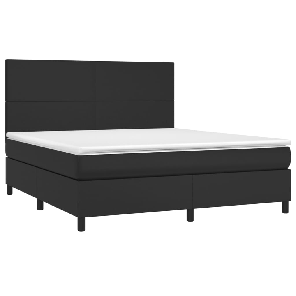 Cama box spring c/ colchão/LED 160x200cm couro artificial preto